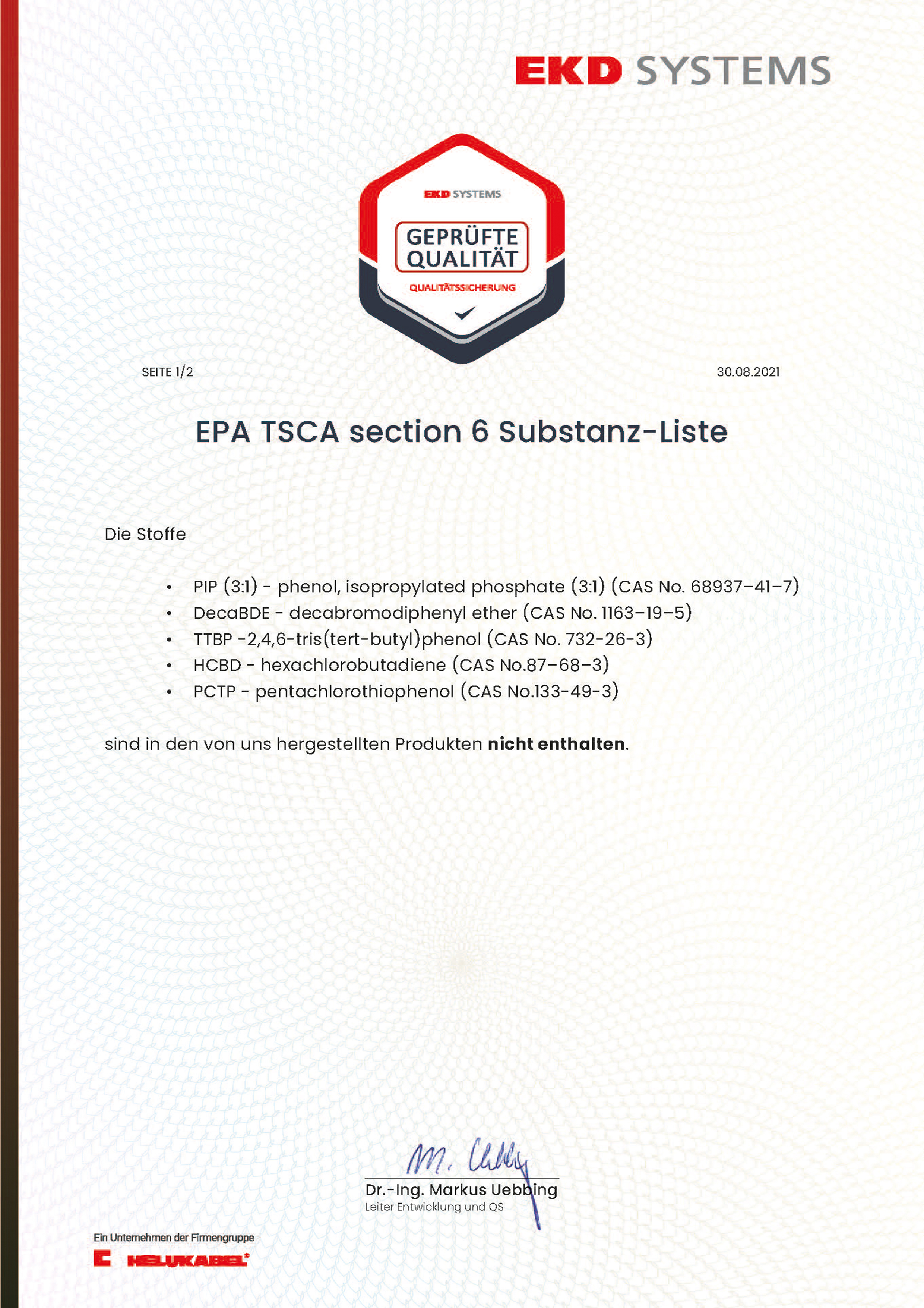 EPA TSCA section 6 Substanz-Liste
