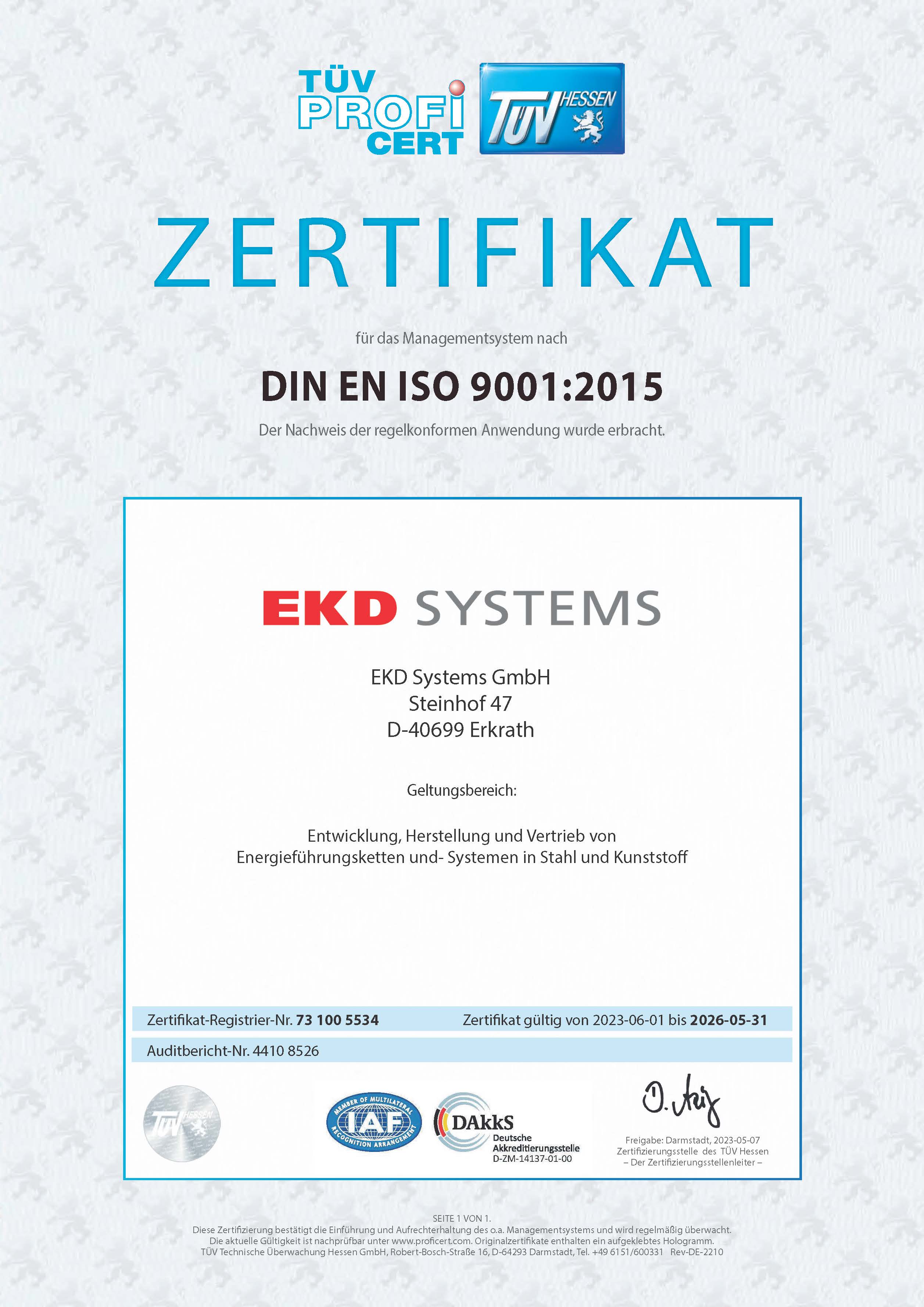 Zertifikat Z230507 DIN ISO 9001