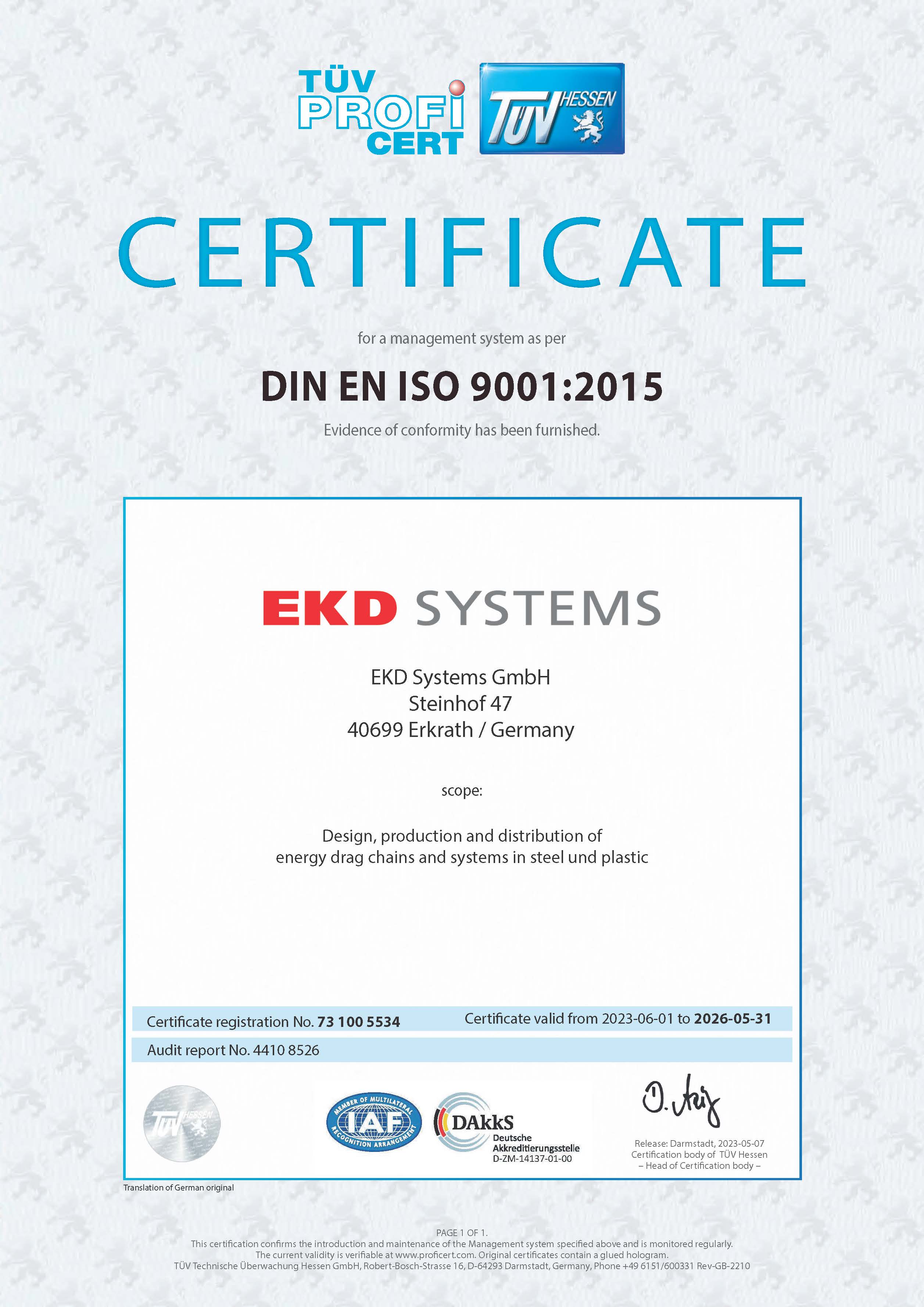 Certificate Z230507 DIN ISO 9001